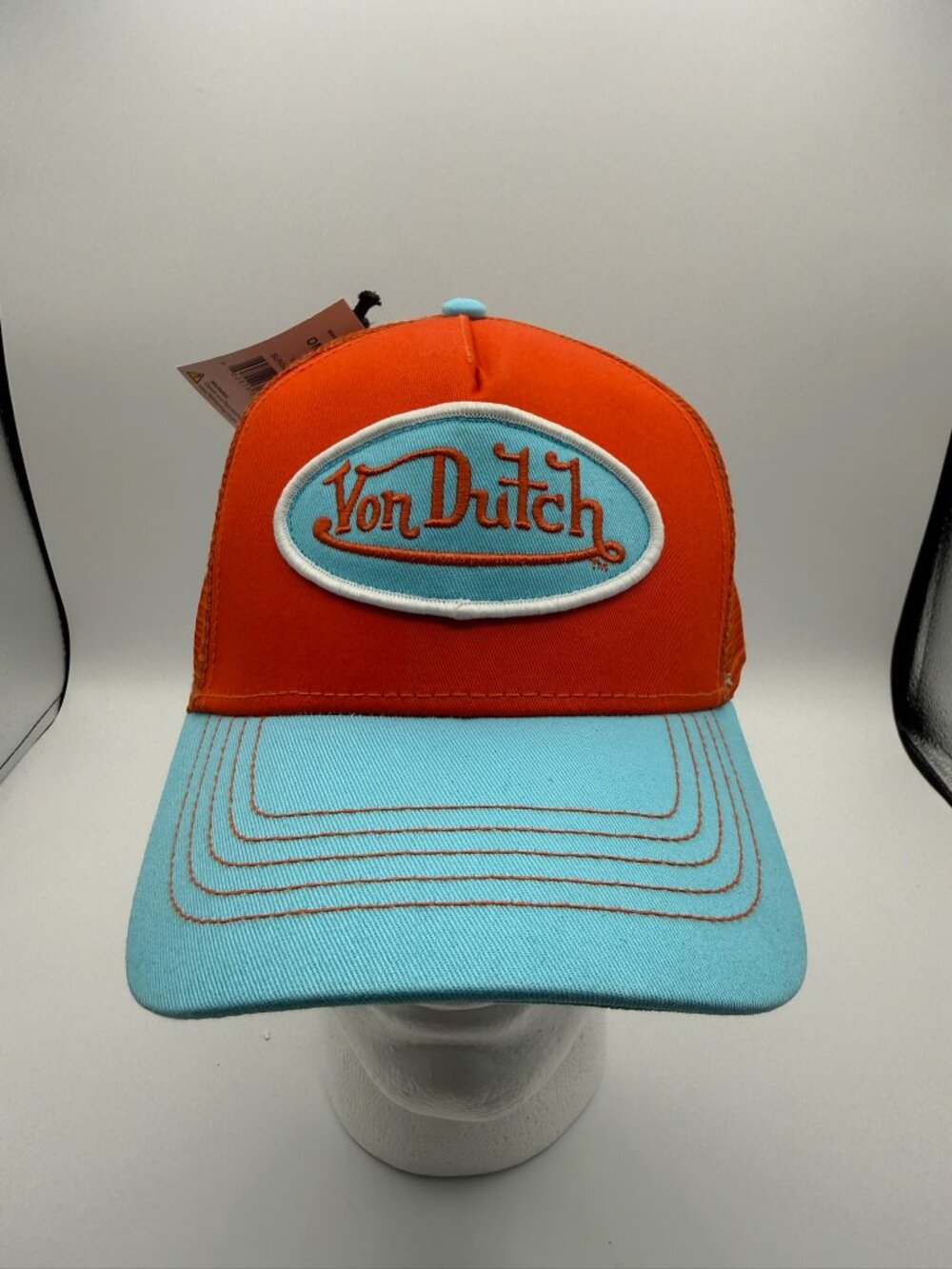 Von Dutch Hat (SUNSET HAZE) Orange, Blue Patch Mesh Snapback Trucker NEW W/ TAGS